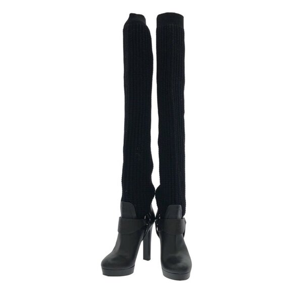 Gucci Knit Socks Heel Ring Boots Black 36